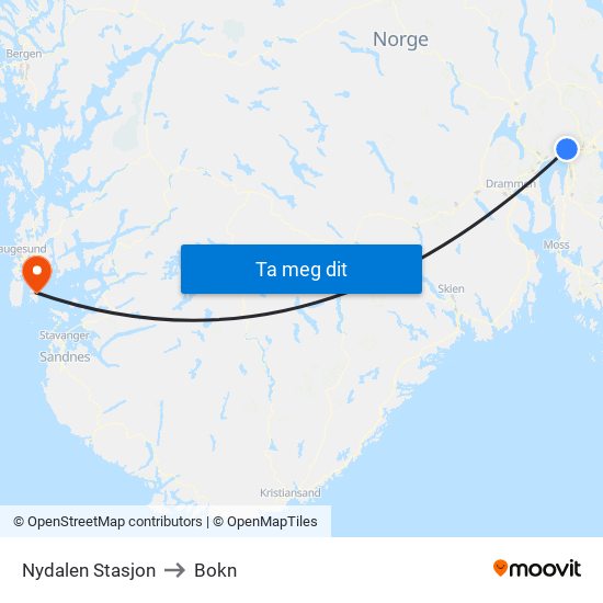 Nydalen Stasjon to Bokn map