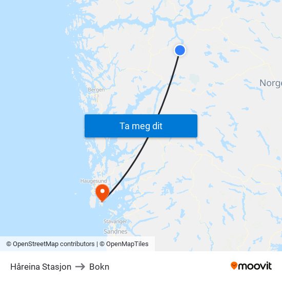 Håreina Stasjon to Bokn map