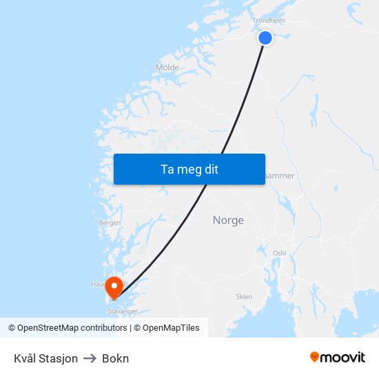 Kvål Stasjon to Bokn map