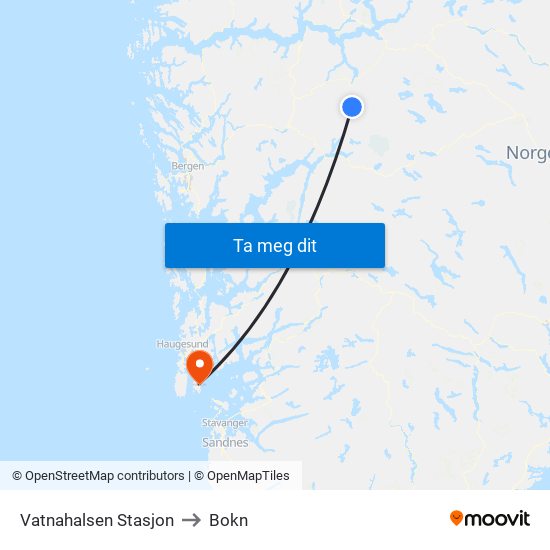 Vatnahalsen Stasjon to Bokn map