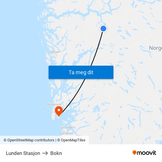 Lunden Stasjon to Bokn map