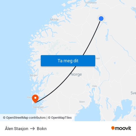 Ålen Stasjon to Bokn map