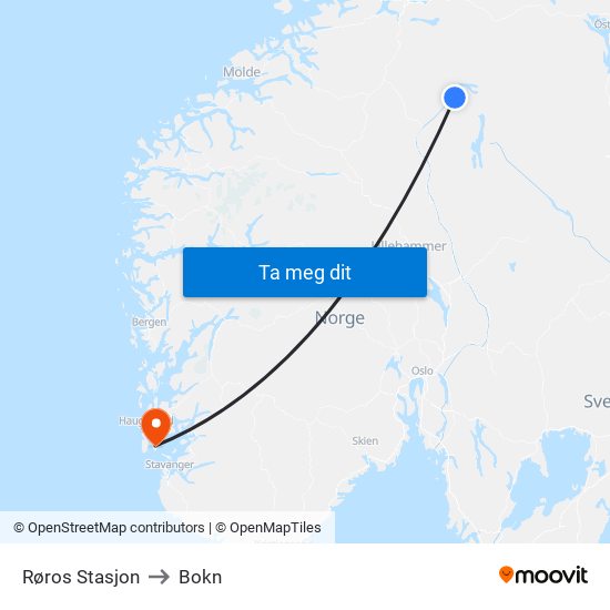 Røros Stasjon to Bokn map