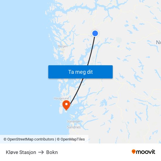 Kløve Stasjon to Bokn map