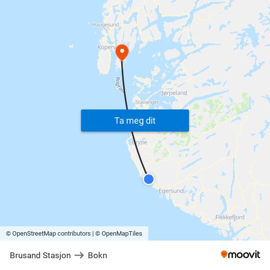 Brusand Stasjon to Bokn map