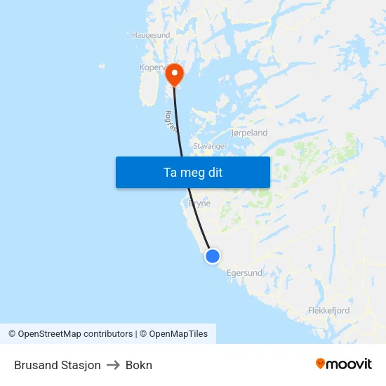 Brusand Stasjon to Bokn map