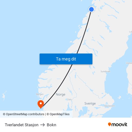 Tverlandet Stasjon to Bokn map