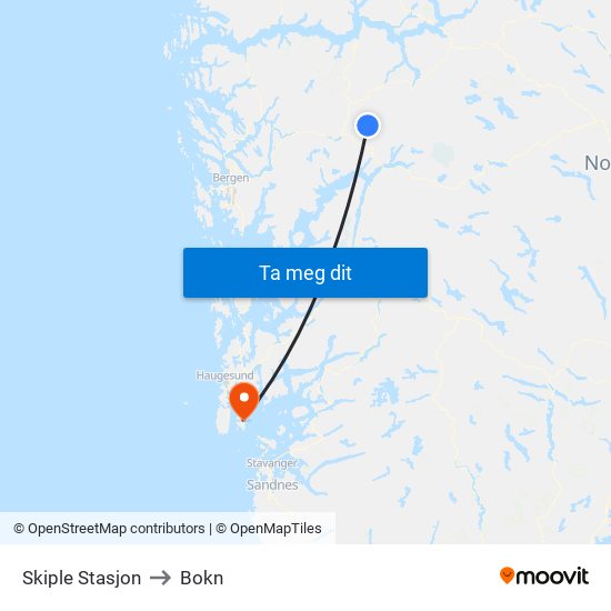 Skiple Stasjon to Bokn map