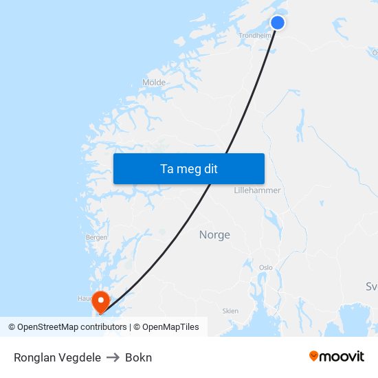 Ronglan Vegdele to Bokn map