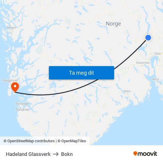 Hadeland Glassverk to Bokn map