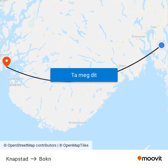 Knapstad to Bokn map