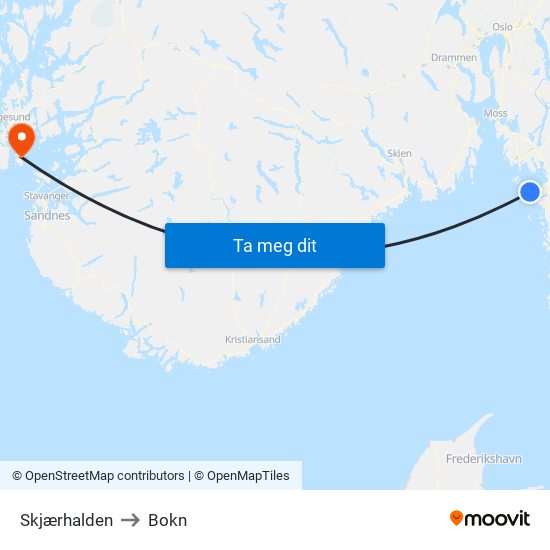 Skjærhalden to Bokn map