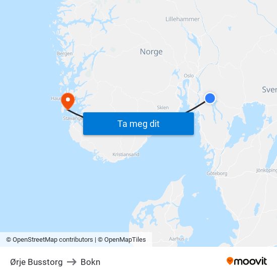 Ørje Busstorg to Bokn map