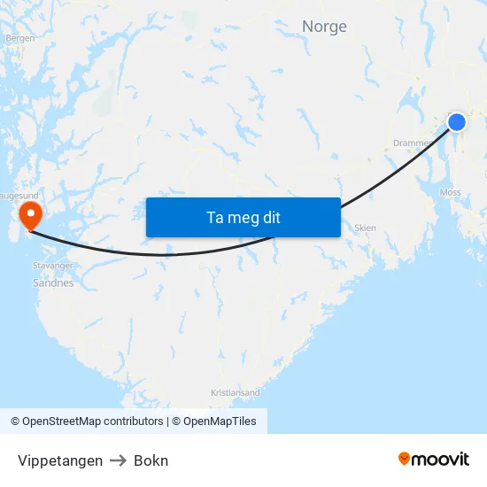 Vippetangen to Bokn map