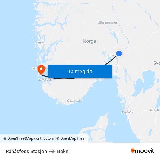 Rånåsfoss Stasjon to Bokn map