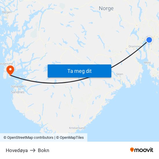 Hovedøya to Bokn map