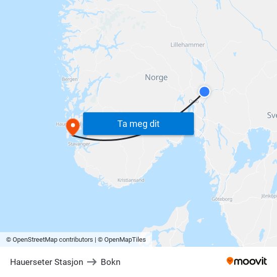 Hauerseter Stasjon to Bokn map