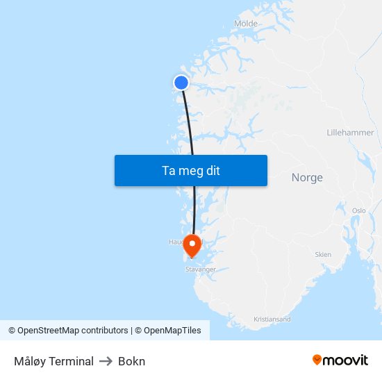 Måløy Terminal to Bokn map