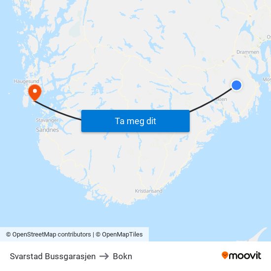 Svarstad Bussgarasjen to Bokn map