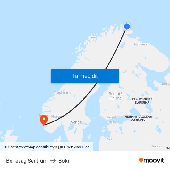 Berlevåg Sentrum to Bokn map