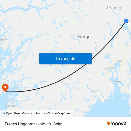 Furnes Ungdomsskole to Bokn map