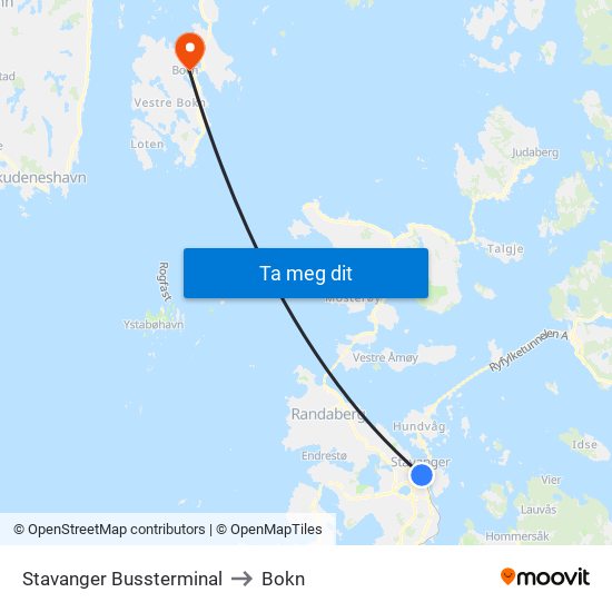 Stavanger Bussterminal to Bokn map