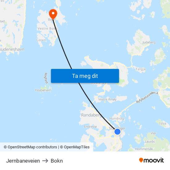 Jernbaneveien to Bokn map