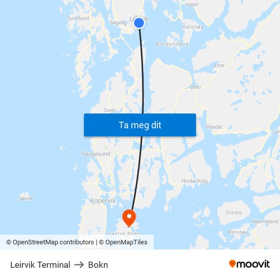 Leirvik Terminal to Bokn map