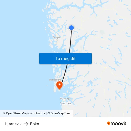 Hjørnevik to Bokn map