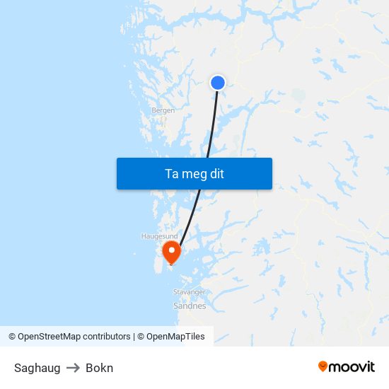 Saghaug to Bokn map