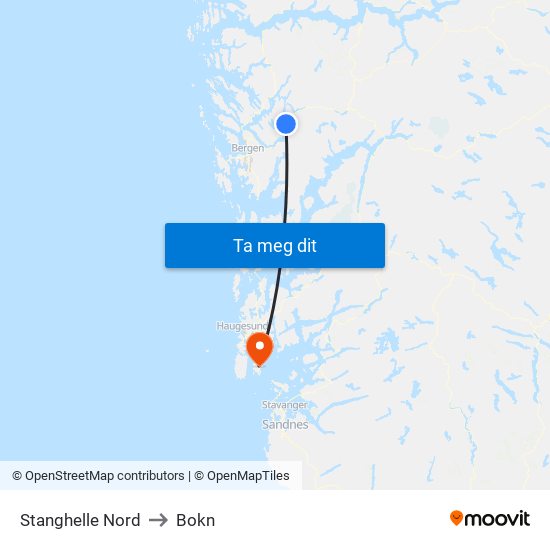 Stanghelle Nord to Bokn map