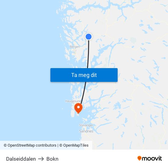 Dalseiddalen to Bokn map