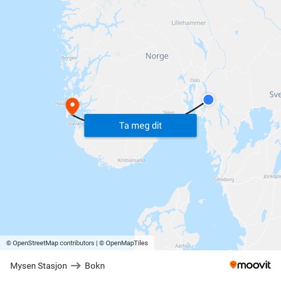 Mysen Stasjon to Bokn map