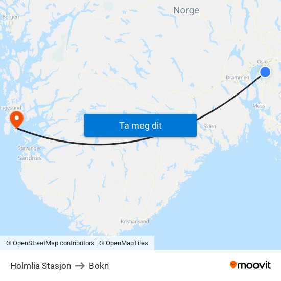 Holmlia Stasjon to Bokn map