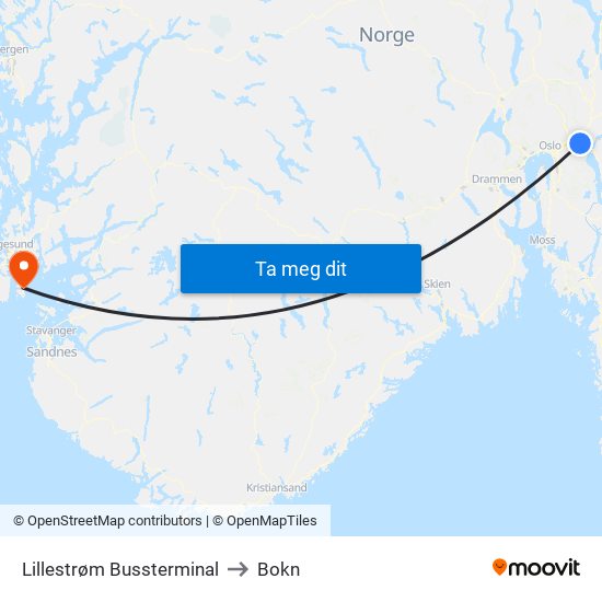 Lillestrøm Bussterminal to Bokn map