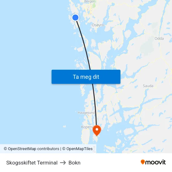 Skogsskiftet Terminal to Bokn map