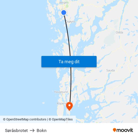 Søråsbrotet to Bokn map