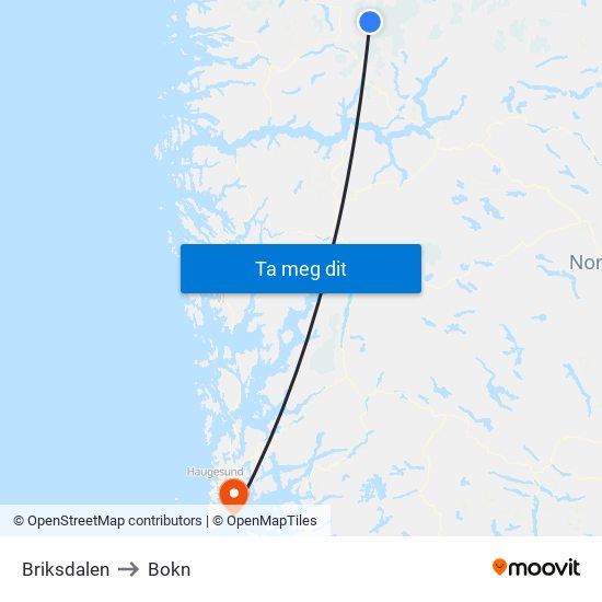 Briksdalen to Bokn map