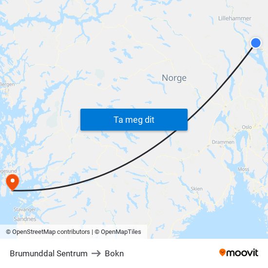 Brumunddal Sentrum to Bokn map