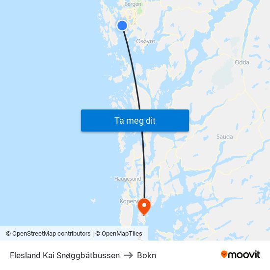 Flesland Kai Snøggbåtbussen to Bokn map