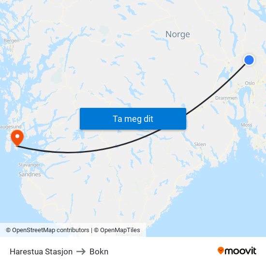 Harestua Stasjon to Bokn map