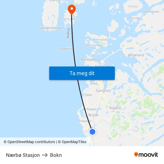 Nærbø Stasjon to Bokn map