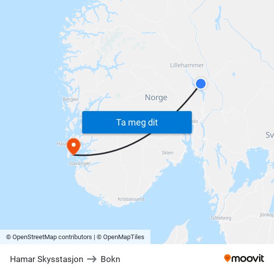 Hamar Skysstasjon to Bokn map