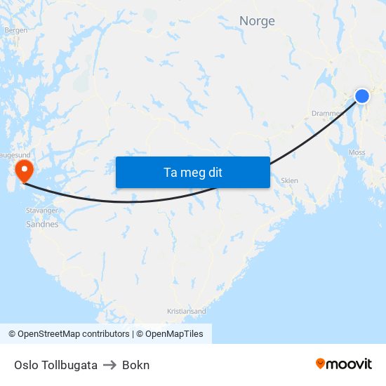 Oslo Tollbugata to Bokn map