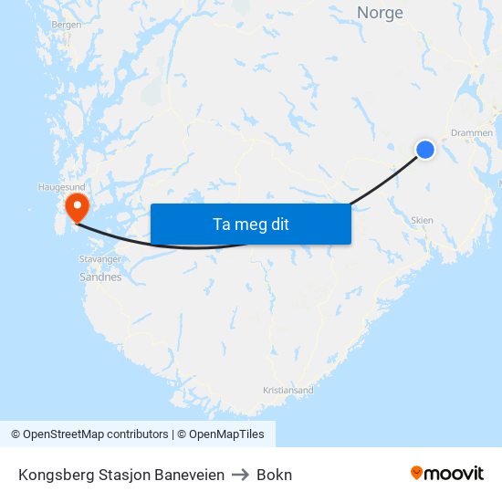 Kongsberg Stasjon Baneveien to Bokn map