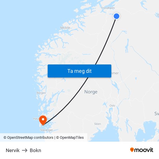 Nervik to Bokn map