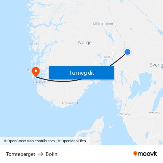 Tomteberget to Bokn map