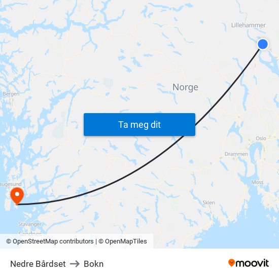 Nedre Bårdset to Bokn map