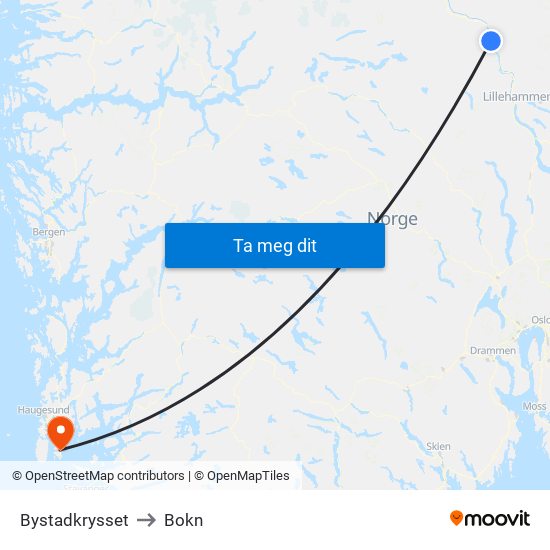 Bystadkrysset to Bokn map