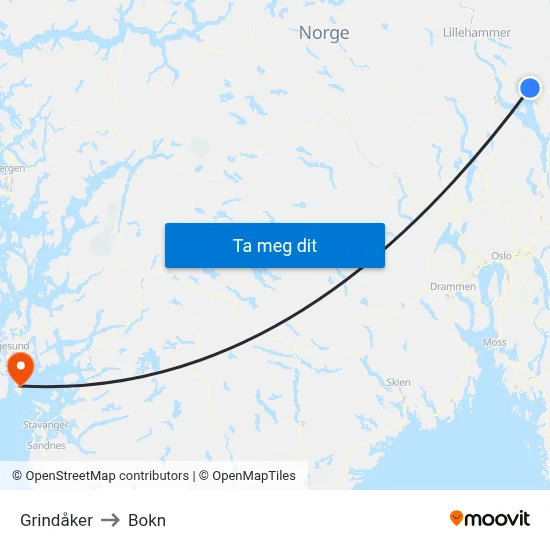 Grindåker to Bokn map